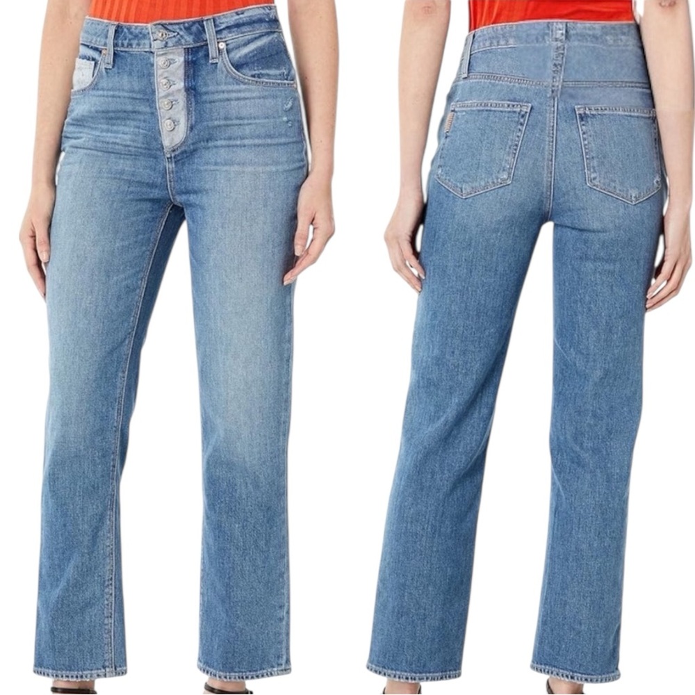 PAIGE Sarah High Rise Button Fly Straight Ankle Jeans Size 27 Distressed